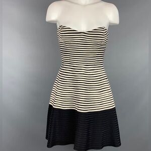 NWT PARKER BLACK Striped Silk Strapless Fit N Flare Cocktail Party Dress Sz S